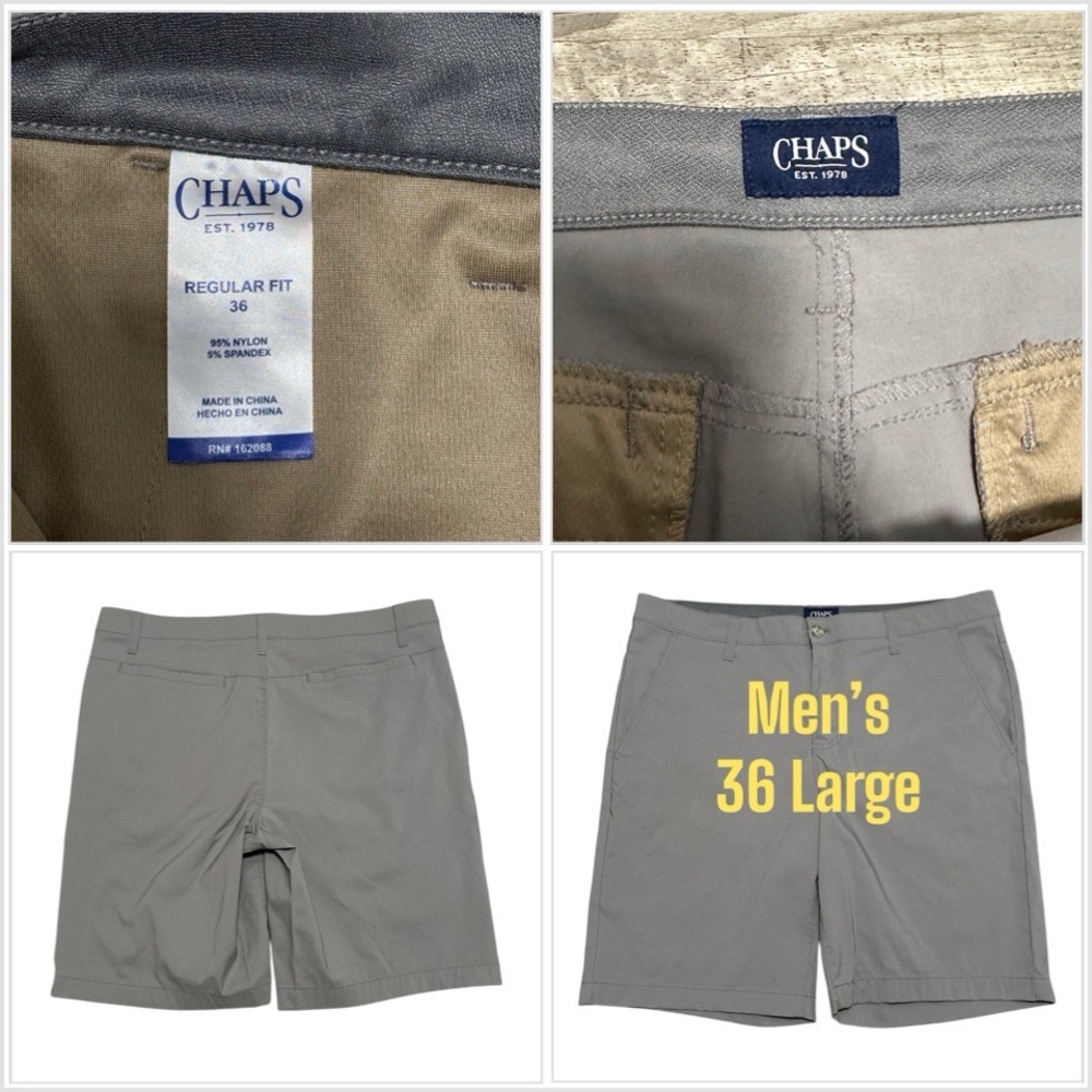 Men's Chaps 36 Large Golf Shorts Gray Chino Khakis Flex Waistband Stretch